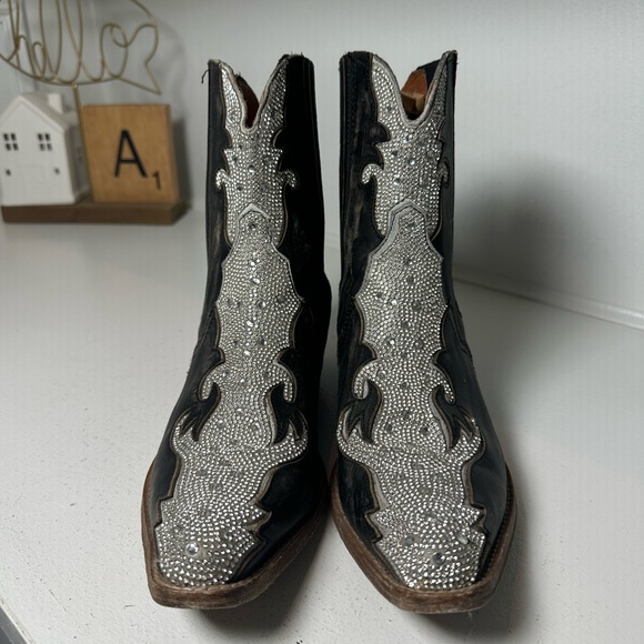 Dan Post Western Ankle Boots Women’s 9.5 Black Leather w/ Silver Inlay Cowboy - Picture 2 of 9